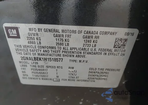 2017 Chevrolet Equinox Ls from USA, damaged, VIN 2GNALBEK1H1518577